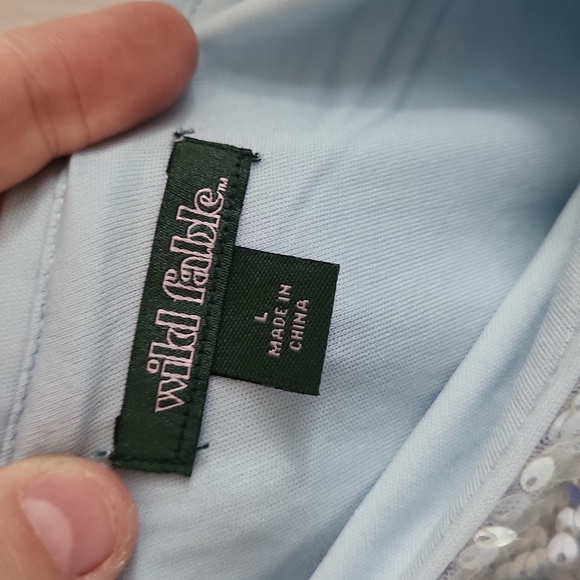 Wild Fable Light Blue Sequin One Shoulder Dress, Size Large - Picture 2 of 5